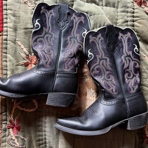 Justin Stampede Boots Kids Black and Purple Western Boots